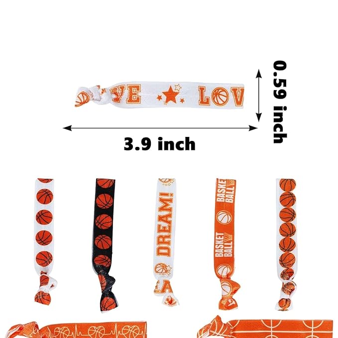 YKW 32 Pack Basketball Headbands Hair Ties No Crease Elastic Sports Hair Accessories for Women Girls Players - Team Gifts Basketball Party Favors Orange White Sports Ribbon Ponytail Holders