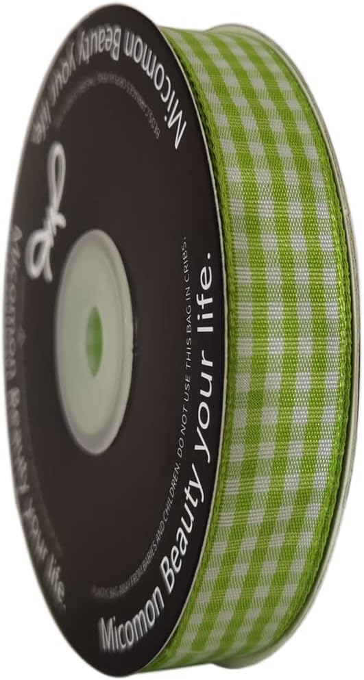 Apple Green Light Green Gingham Plaid Checked Ribbon 25 Yards Each Roll 100% - Image 2