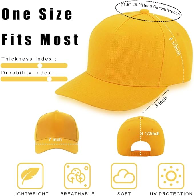 ZH 12 PC 5 Panel Baseball caps, Bulk Baseball caps, Customizable DIY Design, Wholesale Caps, One-Size-Fits-All