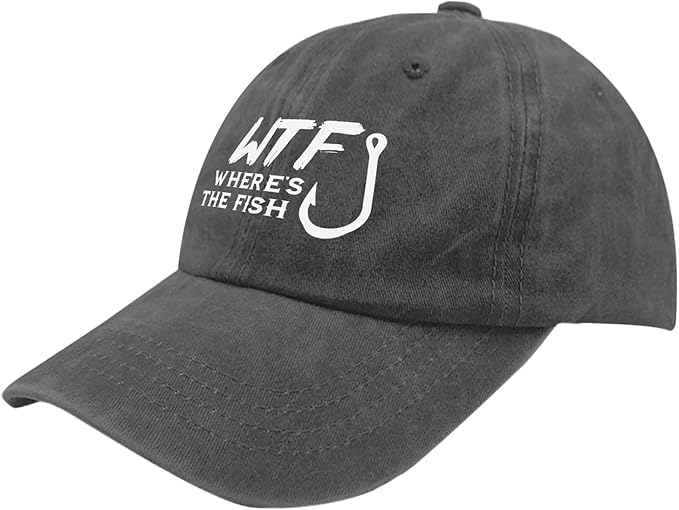 WTF Where's The Fish caps Funny Vintage Cotton Washed Baseball Caps Adjustable Low Profile Dad Hat