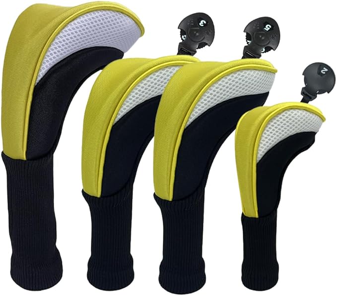 Golf Club Head Covers for Woods 3/4/5/6 Pieces Long Neck Mesh Sports Golf Club Headcovers Set with Interchangeable No. Tags 3 4 5 6 7 X Golf Accessories for Men Women