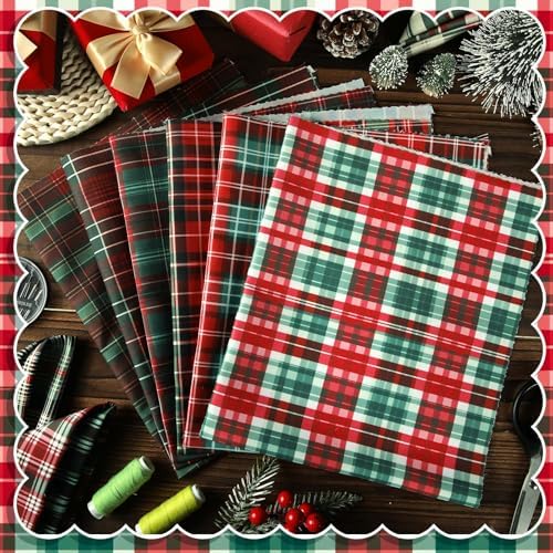 Hahafelt 10 Pcs 18"x22" Vintage Christmas Fat Quarters Plaid Fabric Bundles