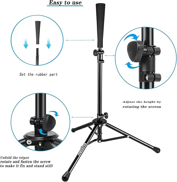BaseGoal Batting Tee Baseball Tee,Softball Travel Portable Tee Tripod Stand Rubber Tee for Batting Training Practice with Carrying Bag