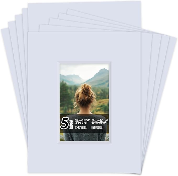 Falling in Art 5 Pack Acid Free 8x10'' White Picture Mats Board Show Kit by FallinginArt