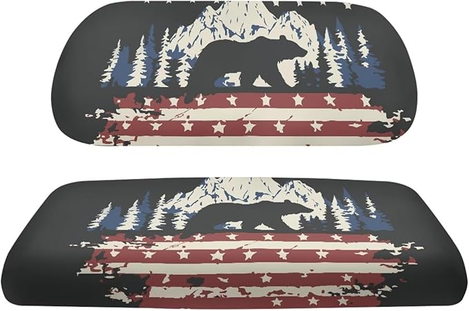Yewatlles American Flag Bear Cart Seat Covers for Club Car,Golf Carts Ordinary Front Seats,Breathable Washable Polyester Cloth Renew Your Golf Cart