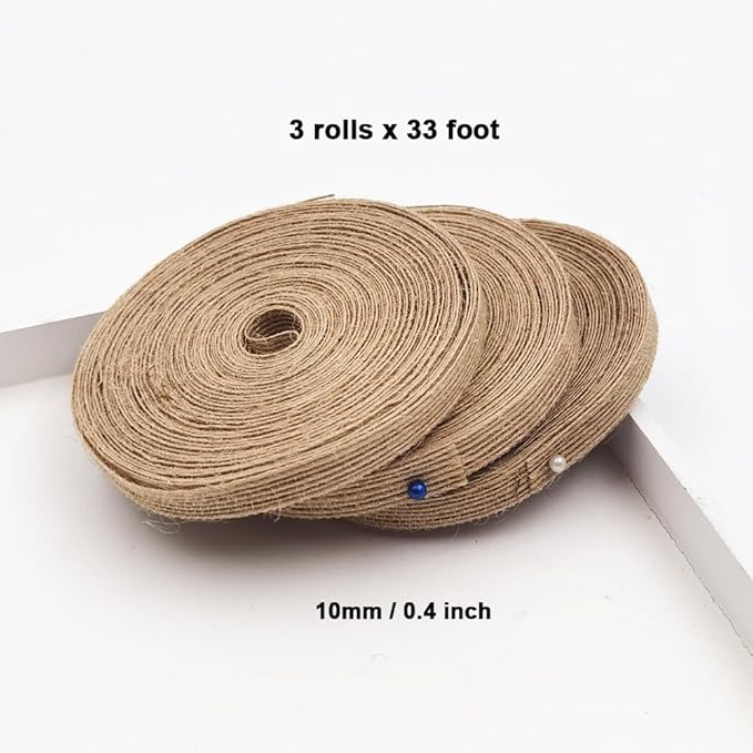 INSPIRELLE 3 Rolls 0.4 Inch Natural Burlap Fabric Roll 99 Feet Jute Lined Ribbon - Image 2
