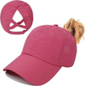 Criss Cross Hat Washed Distressed Baseball Cap Ponytail Hat High Messy Bun Ponycap for Women