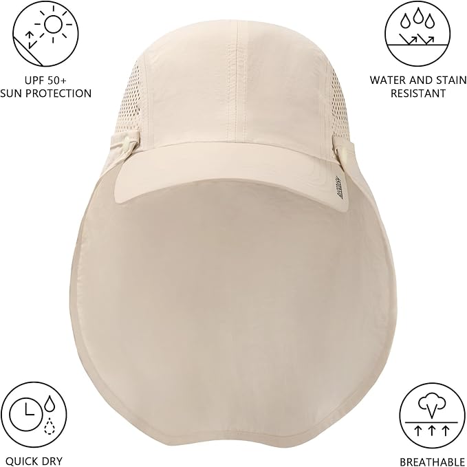 BASSDASH UPF 50+ Foldable Fishing Hat Baseball Cap with Removable Neck Flap Portable for Men Women Golf Hiking