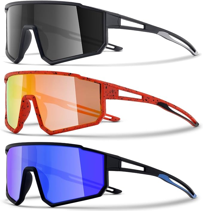 3PACK Kids Sunglasses for 6-14 Boys Girls, Youth Baseball and Cycling UV400 Protection Goggles