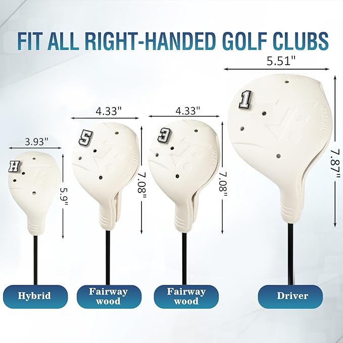 Snap-On Golf Club Covers for Right-Handed Golf Clubs, Easy On Off in 1 Second, Fits 460cc Drivers, Washable EVA Plastic with Shaft Lock, DIY Pins for Customization