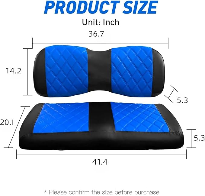 NOKINS Golf Cart Diamond Seat Covers Kit, Fit for Yamaha Drive/Drive 2 OEM Standard Front Seat Cushion, Golf Cart Vinyl Seat Cover, No Nails Required (Blue and Black)