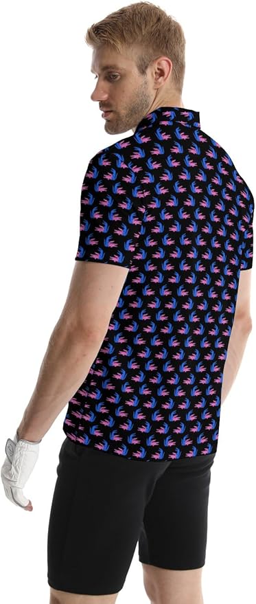HUURAY Funny Golf Polos for Men Funny Print Short Sleeve Shirts Quick Dry Polo Shirts Hawaiian Shirt Performance Golf Outfits