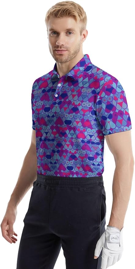 HUURAY Funny Golf Polos for Men Funny Print Short Sleeve Shirts Quick Dry Polo Shirts Hawaiian Shirt Performance Golf Outfits