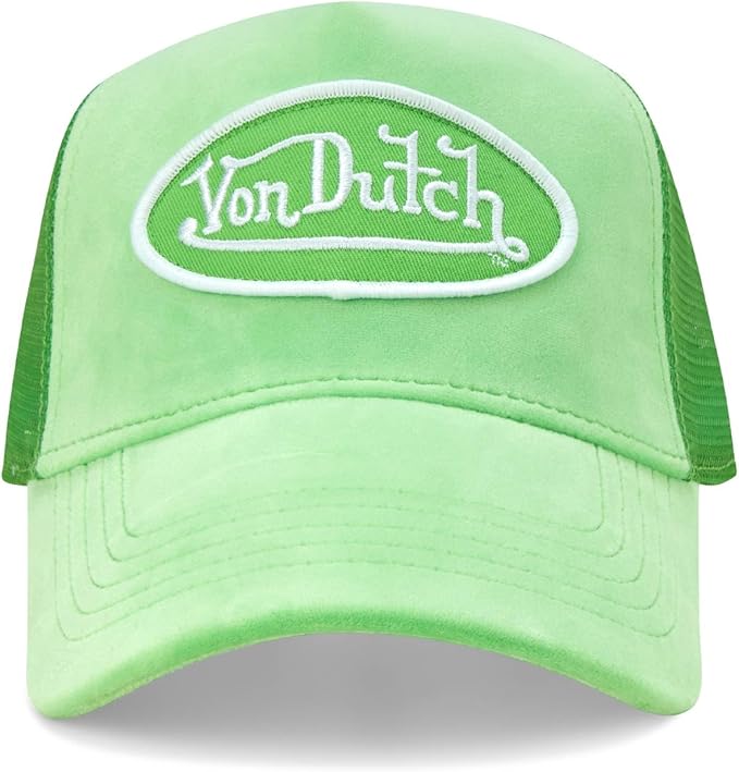 Von Dutch Unisex Trucker Hat - Velvet Curved Bill Mesh Back Retro Classic Adjustable Snapback Baseball Cap for Men and Women