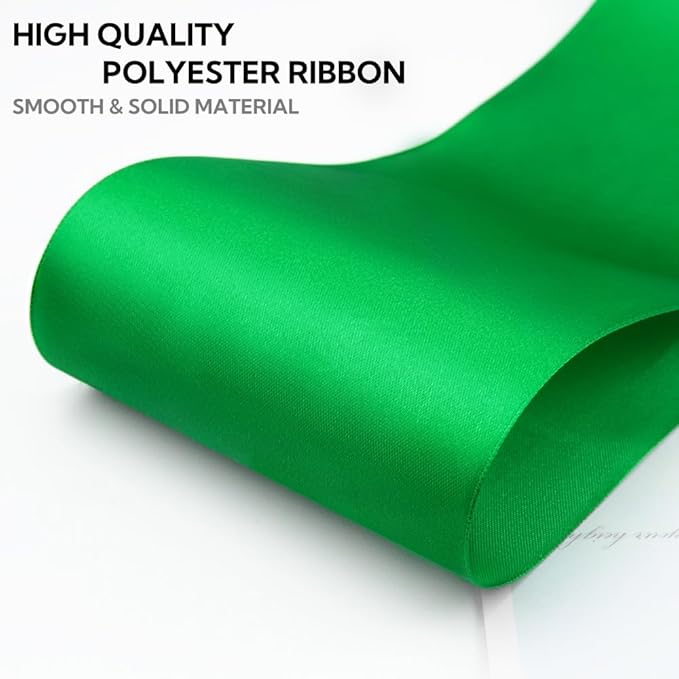 4 Inch 25 Yard Wide Satin Ribbon Green, Solid Fabric Large Ribbon Roll - Image 3