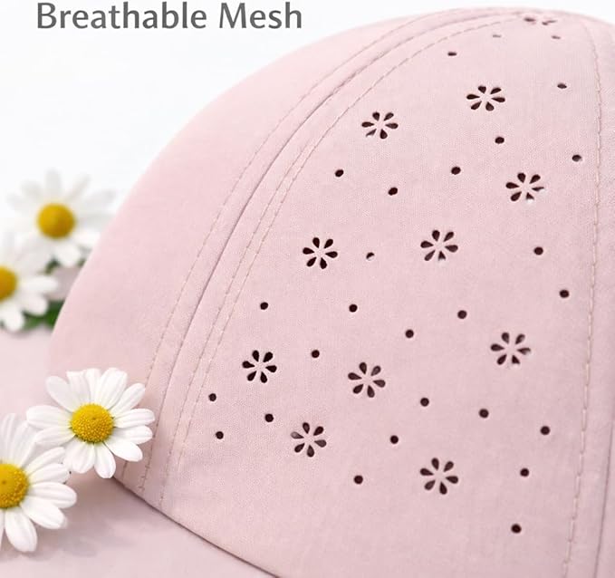 Women’s Ponytail Baseball Cap, Quick-Dry Sport Caps Hat with Breathable Daisy Perforations for Running, Tennis, Golf
