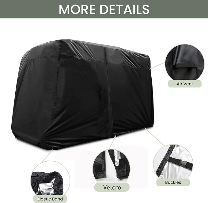 Golf Cart Cover 2/4/6 Passenger, All-Weather Protection Golf Cart Rain Covers, UV Resistant with Windproof Buckle Golf Cart Accessories (Fits for Club Car, for EZGO, for Yamaha)