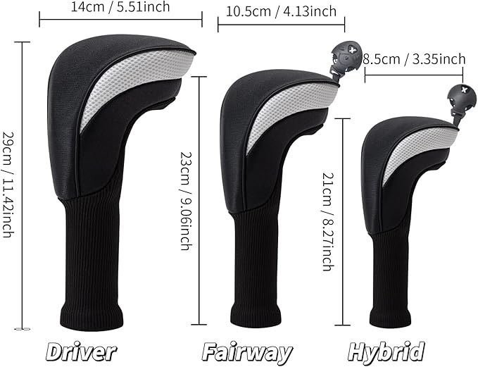 Golf Club Head Covers for Woods 3/4/5/6 Pieces Long Neck Mesh Sports Golf Club Headcovers Set with Interchangeable No. Tags 3 4 5 6 7 X Golf Accessories for Men Women