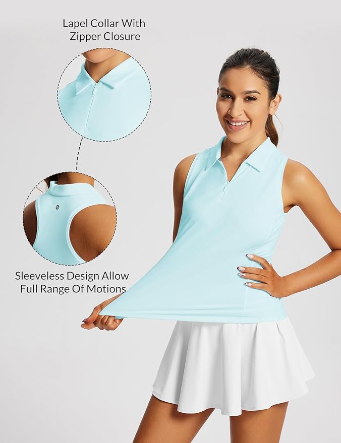 BALEAF Women's Golf Shirts Tank Tops Sleeveless Tennis Polo Racerback with Zipper Collar Athletic Tanks Quick Dry