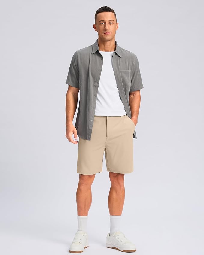 Pudolla Men's Casual Shorts 7"/9"/5" Lightweight Golf Shorts with 3 Pockets Stretch Quick Dry Comfy Work Shorts