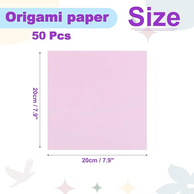 DMiotech 50 Sheets 7.9x7.9 Inch Origami Paper Large, 7 Colors Pink Square - Image 4