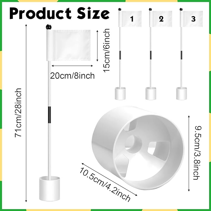 Lenwen 6 Set Golf Flagstick Golf Pin Flag Hole Cup Set Putting Green Poles Nylon Practice Portable Putting Green Gifts for Yard Backyard Garden Driving Range