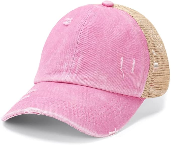 Criss Cross Hat Washed Distressed Baseball Cap Ponytail Hat High Messy Bun Ponycap for Women