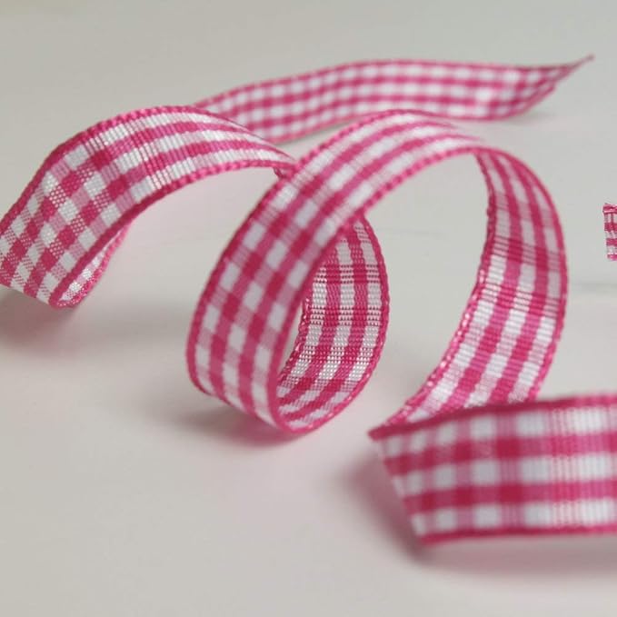 Pink and White Gingham Ribbon Hot Pink Gingham Ribbon 25 Yards Each Roll 100% - Image 8