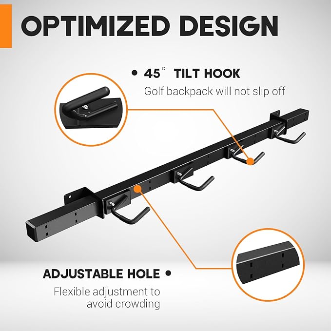 Golf Bag Wall Mount for Garage, Golf Bag Storage Rack, Adjustable Hook, Heavy-Duty Wall Mount Organizer for Golf Bags & Accessories