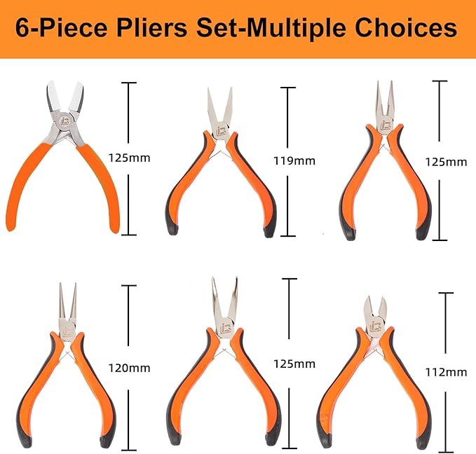 6PCS Jewelry Pliers Set with Acrylic Pallet, Needle Nose Pliers, Wire Cutters - Image 4