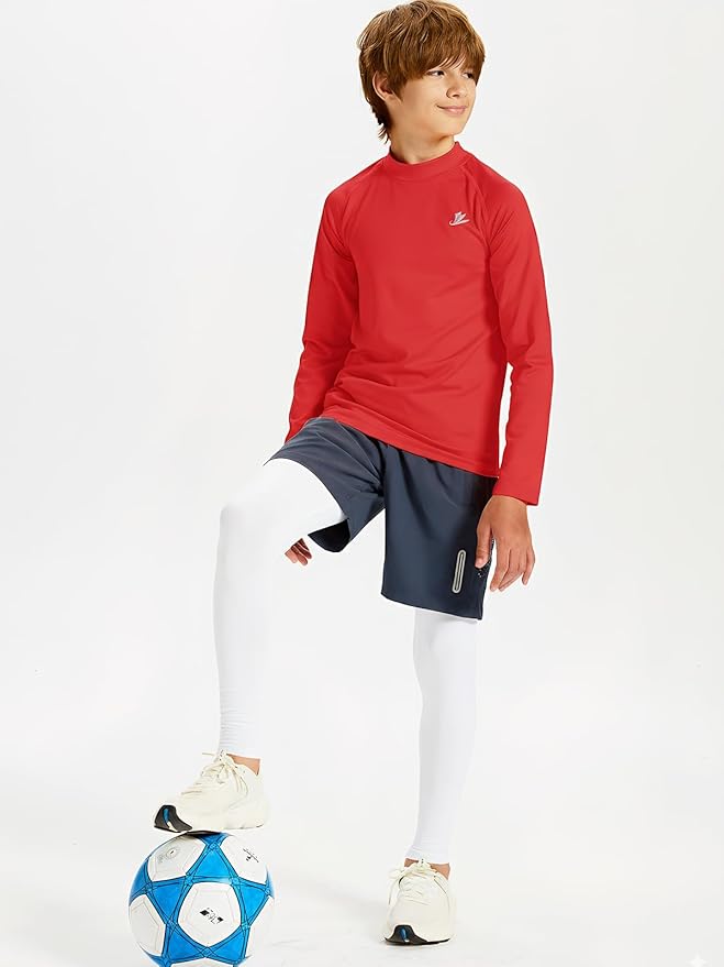 DEVOROPA Youth Boys Compression Thermal Shirt Long Sleeve Kids Fleece Baselayer Soccer Baseball Undershirt Slim/Regular/Husky