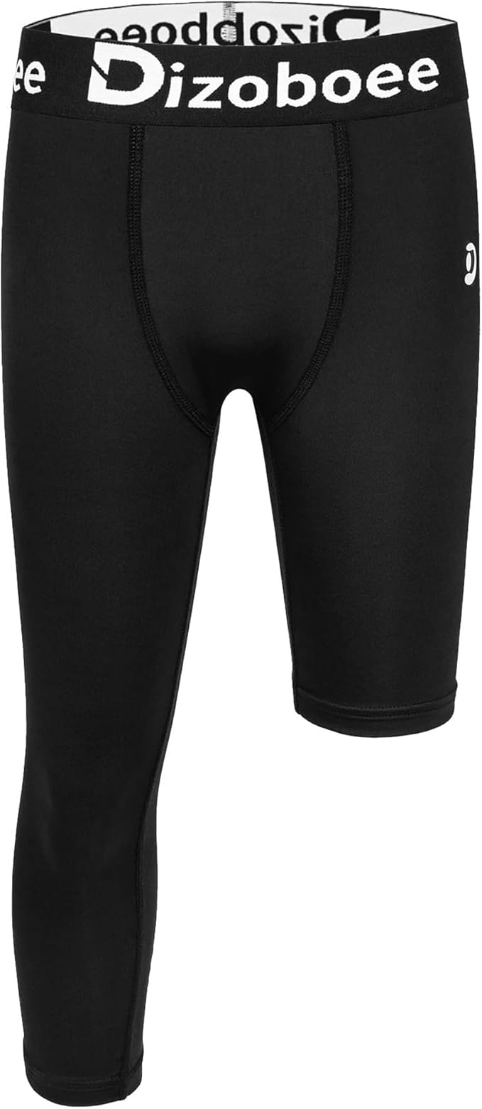 Youth Boys Compression Pants One Leg 3/4 Athletic Leggings for Sports Kids Basketball Tights Football Baseball Pants