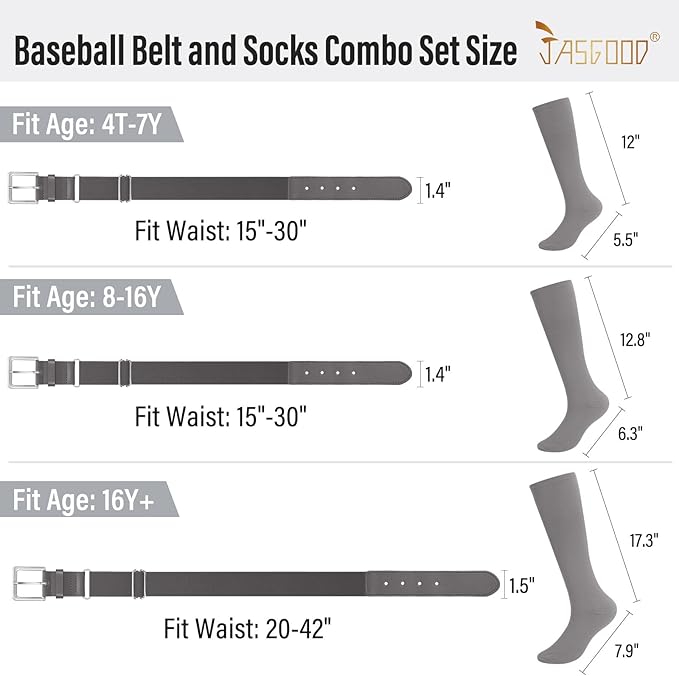Baseball Socks and Belt for Youth Adult Softball Socks Combo Elastic Waist Belt for Men Kids Boys Girls Women JASGOOD