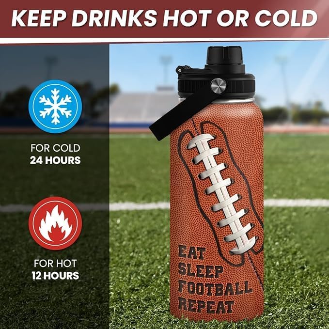 Football Water Bottle 32oz Insulated Stainless Steel Sports Bottle - Football Fans