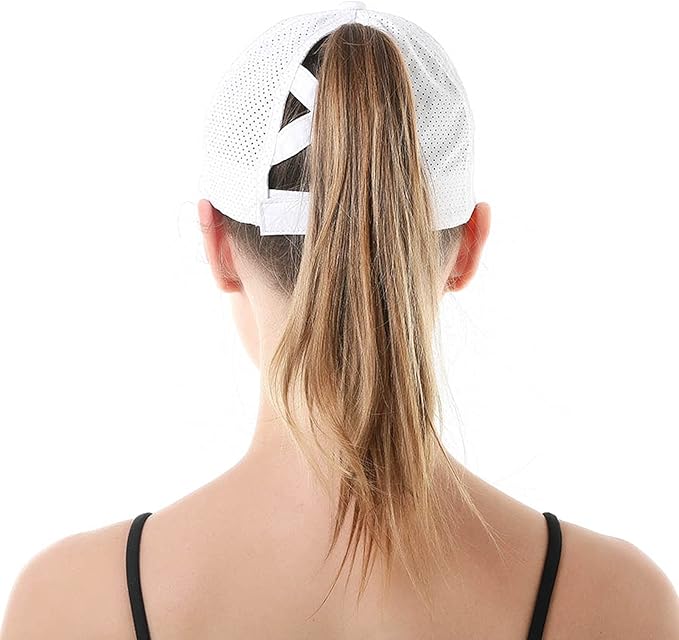 HGGE Womens Criss Cross Ponytail Baseball Cap Adjustable High Messy Bun Ponycap Quick Drying Hat