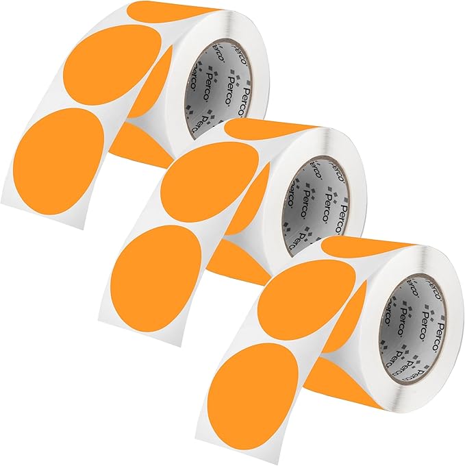 Perco Fluorescent Orange 3-Inch Round Circle Dot Sticker Labels by Perco