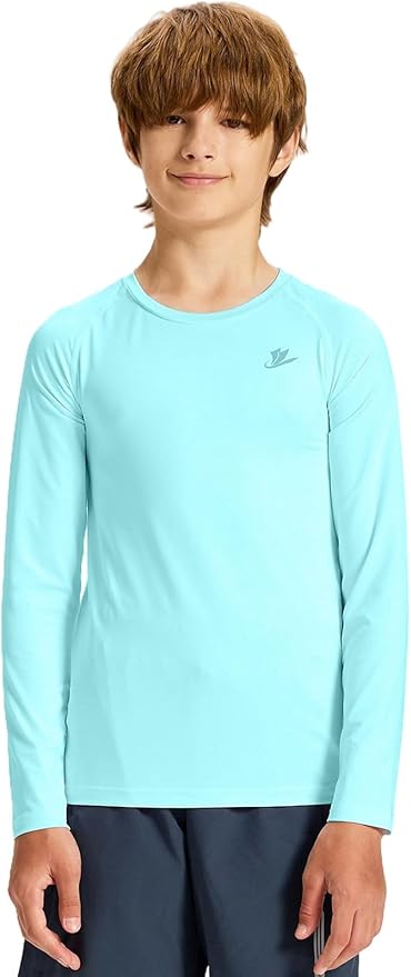 DEVOROPA Youth Boys Compression Shirt Long/Short Sleeve Football Baseball Undershirt Quick Dry Kids Sports Baselayer Crewneck