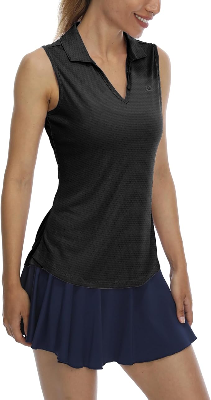LastFor1 Women's Sleeveless Polo Golf Shirts Quick Dry 50+ UV Protection V-Neck with Collar Lightweight Tennis Tank Tops