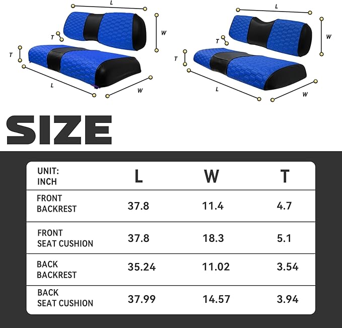 Golf Cart Seat Covers for EZGO TXT Club Car DS Gas or Electric OEM Regular Seat Cushion, No Staple, Golf Cart Vinyl Replacement Seat Cover