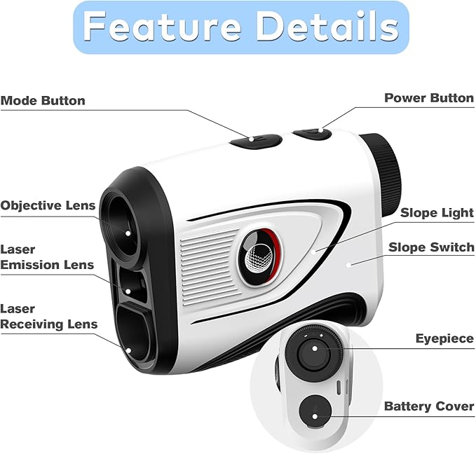 1200 Yards Range Finder Golf with Slope, 7X Magnification Range Finder, Lightweight Portable Rechargeable Rangefinder, Flag Lock Vibration, Switch for Legal, Range Finders for Golf Accessories