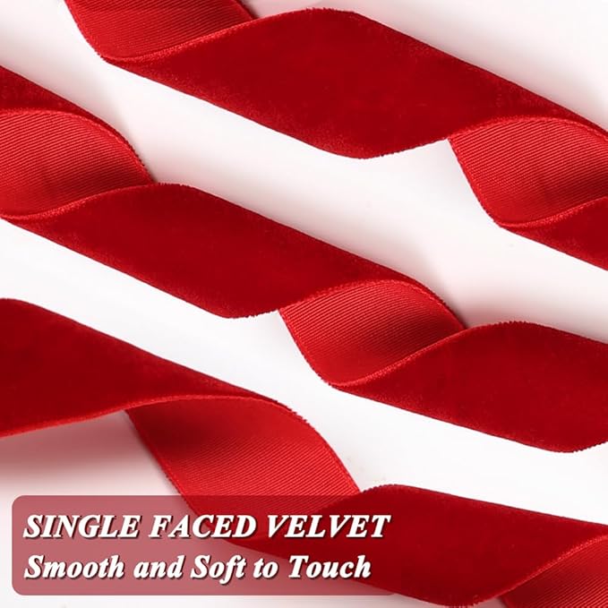 Red Velvet Ribbon, 1 Inch x 20 Yards Single Faced Red Ribbon - Image 2