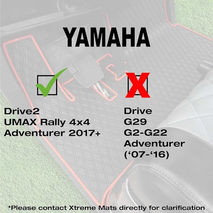 Xtreme MATS Golf Cart Rubber Floor Mat Compatible with Yamaha Drive2 EFI QuieTech Models Only (2017-2026) & UMAX Rally 4x4 - Black with Green Trim