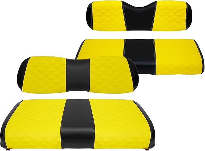 Golf Cart Seat Covers Front and Rear Waterproof and Sun Resistant Marine Grade Vinyl Leather Seat Cover Accessories for Club Car DS 2000.5-up, Yellow(4PCS)
