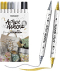 TRANSON 2 Gold, 2 Silver, 2 Black and 2 White Paint Markers Brush and Fine by Transon