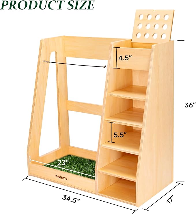 WINGYZ Premium Birch Plywood Golf Bag Storage for 2 Bags | 36lb Rock-Solid Golf Bag Organizer | 7-Shelf Command Center | Artificial Turf 12-Ball Display | No Wall Mounting Required (Natural)