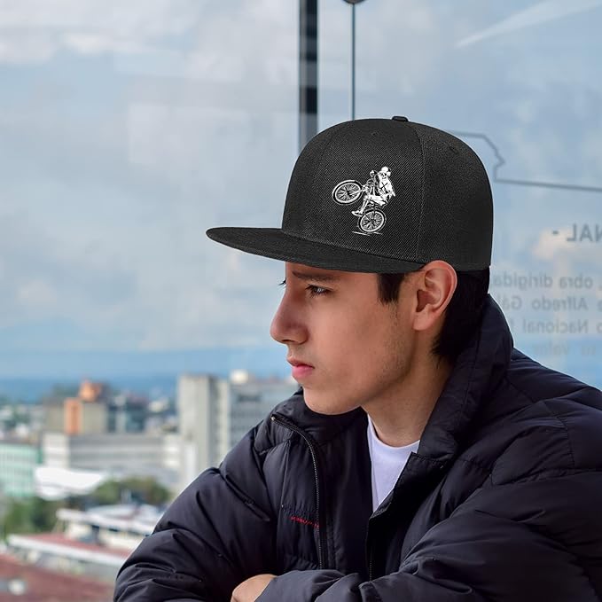 Skull Finger Flat Bill Hats for Men Black Mens Snapback Hat Baseball Cap Fitted Hat Rock N Roll Skeleton Hand Snap Backpack