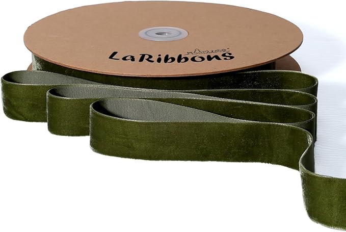 LaRibbons Thin Velvet Ribbon 1 Inch x 25 Yards, Moss Green Velvet Ribbon by LaRibbons