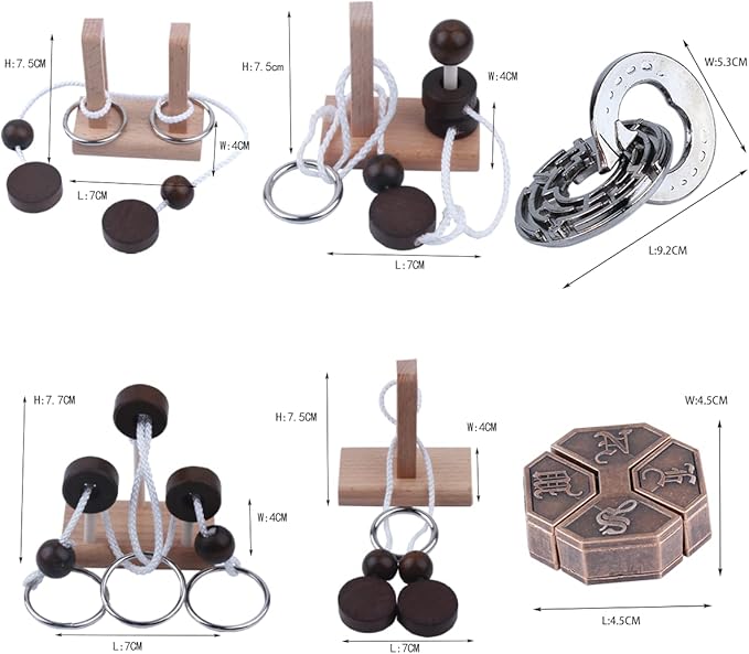 Wooden and Metal 3D Unlock Interlock Assorted Brain Teasers Puzzles，IQ Logic - Image 2