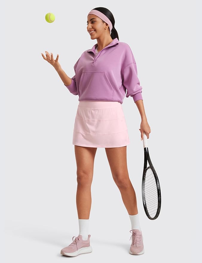 CRZ YOGA High Waisted A line Golf Skirts for Women - Mini Lined Tennis Casual Work Skorts with 3 Pockets