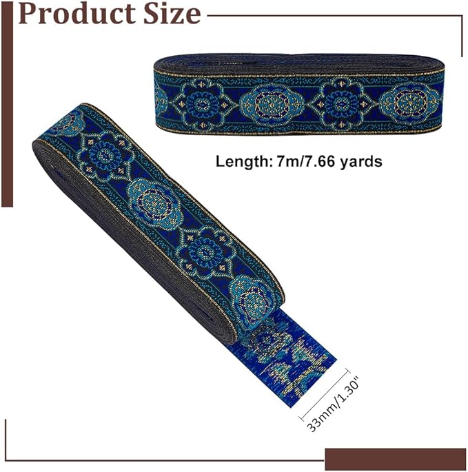 PH PandaHall 1.3 Inch Vintage Jacquard Ribbon, 7 Yards Emobridered Woven Ribbon - Image 2